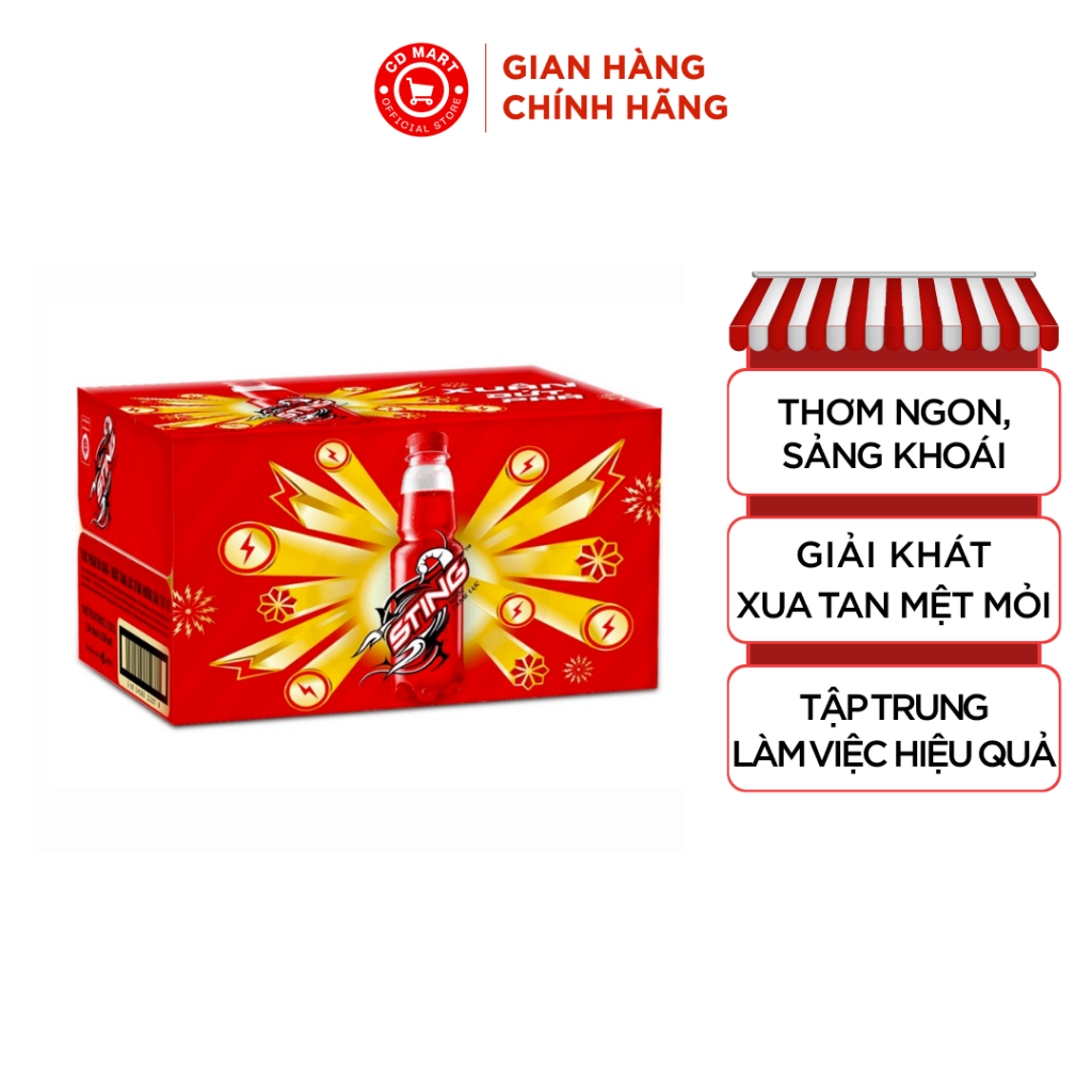Thùng 24 Chai Nước Tăng Lực Sting Dâu (330ml/chai)