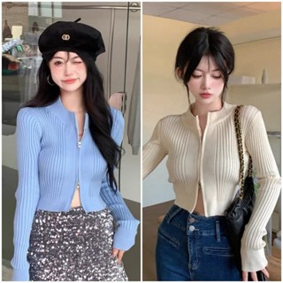 Áo len dài tay khóa kéo khoác cardigan nữ dệt kim ôm body dáng ngắn thời trang phong cách Hàn Quốc trẻ trung