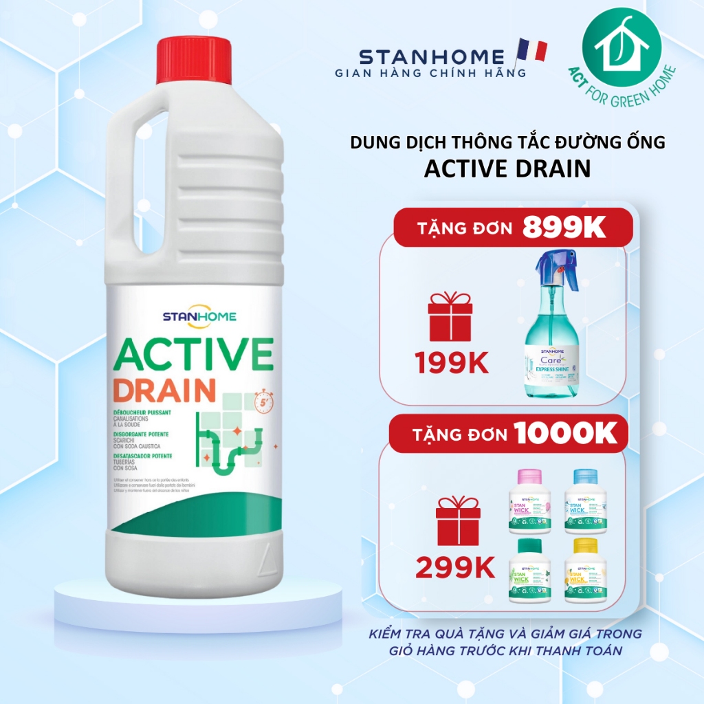 Dung dịch thông tắc đường ống Stanhome active drain 1000ml