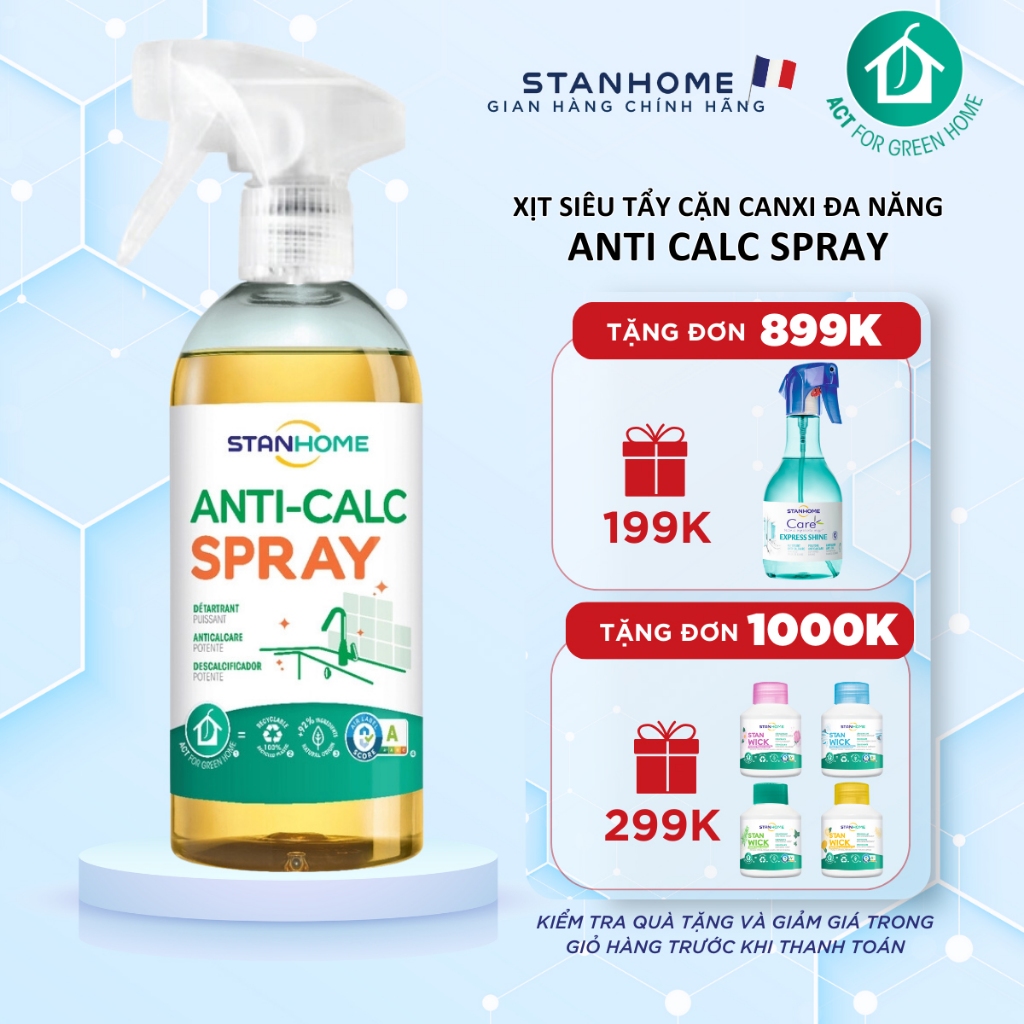 Bình Xịt Siêu Tẩy Cặn Canxi Đa Năng STANHOME Anti-Calc Thành Phần Tự Nhiên An Toàn Cho Mọi Bề Mặt Trong Nhà 500ML