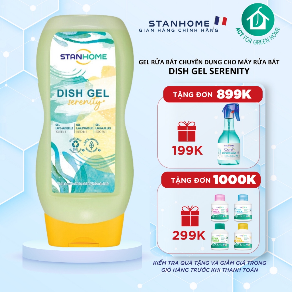 Gel rửa bát chuyên dụng cho máy rửa bát  All in One Stanhome DISH GEL Serenity hương Mimosa, bạc hà 720ML - Limited vers