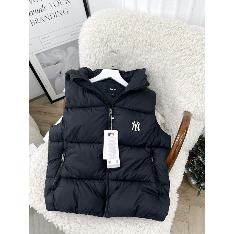 Áo phao đen gile mlb có mũ