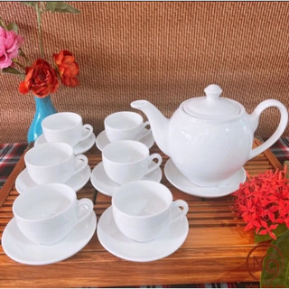 bộ ấm trà,ấm chén trắng bát tràng