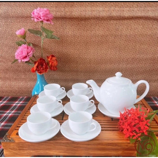 bộ ấm trà,ấm chén trắng bát tràng