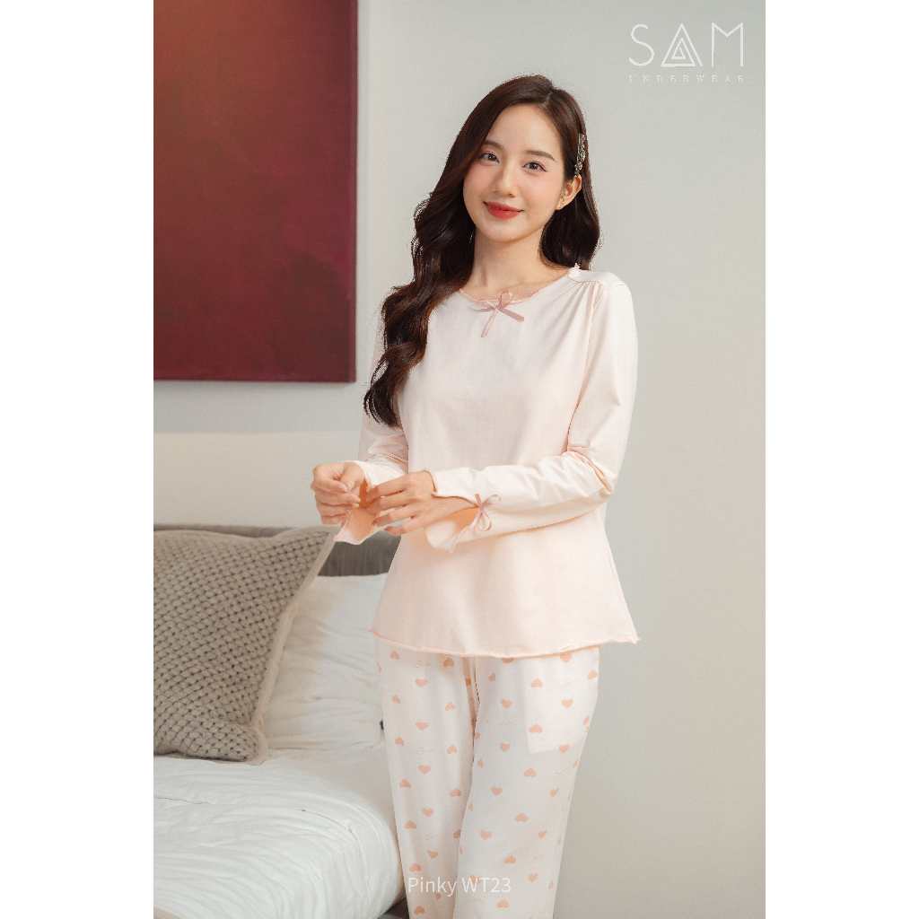 Bộ mặc nhà Pinky WT23 SAM cotton cao cấp dày dặn giữ ấm tốt màu hồng xinh xắn