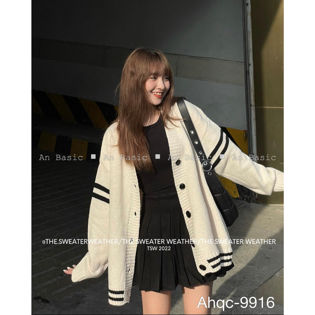HOT Áo cadigan phối sọc ngang dáng rộng trùm mông CDGlenvachtayA09 hot