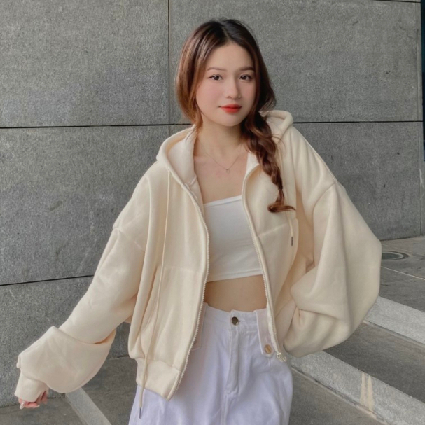 HOT Áo khoác hoodie kéo khoá croptop basic Ahothoacni A17 màu trẻ trung, cá tính, phối đồ hợp nhiều outfit hot