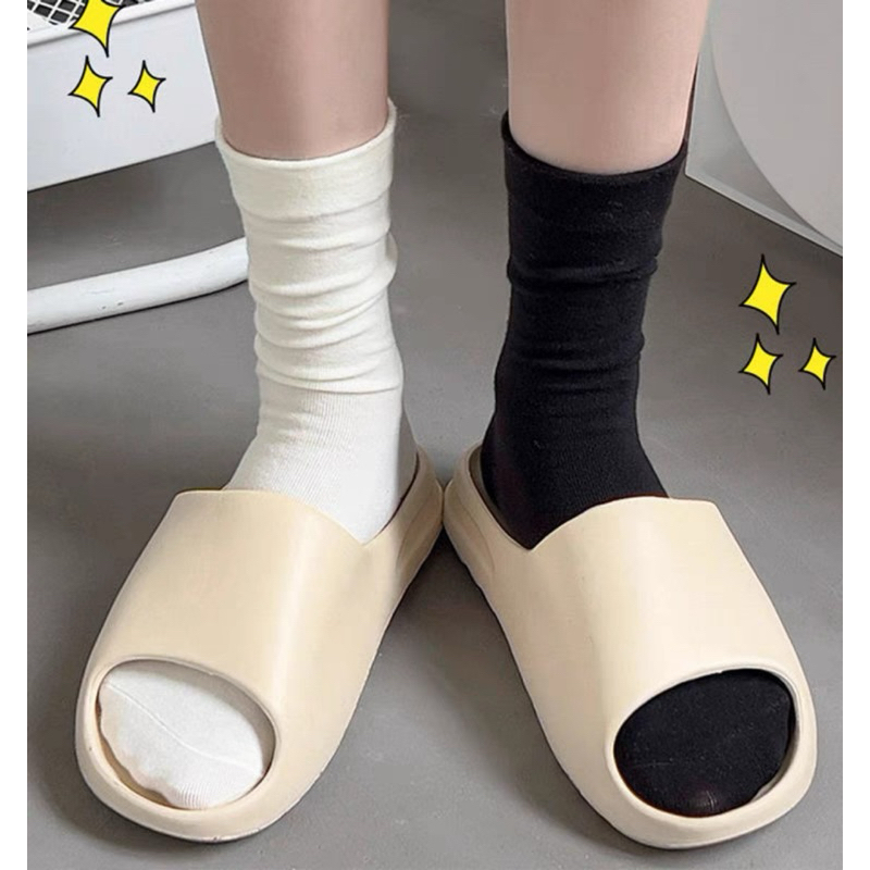 Tất vớ cổ cao màu trơn đen trắng coton mềm mịn phong cách Y2k Hàn quốc | BigBuy360 - bigbuy360.vn