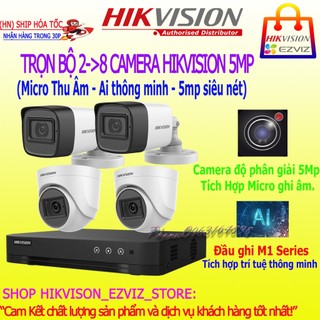 {Tích Hợp Mic}Trọn bộ Camera 5Mp Hikvision Chính hãng tích hợp mic ghi âm, đầy đủ phụ kiện
