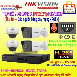 {IP POE 2mp+Thu âm} Trọn bộ Camera Hikvision IP POE 2mp chính hãng, có mic thu âm, đầy đủ phụ kiện lắp đặt