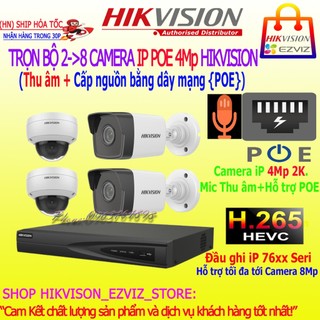 { IP POE + Thu âm }Trọn Bộ Camera Hikvision 4Mp IP chạy dây mạng,chính hãng tích hợp Mic ghi âm, đầy đủ phụ kiện lắp đặt