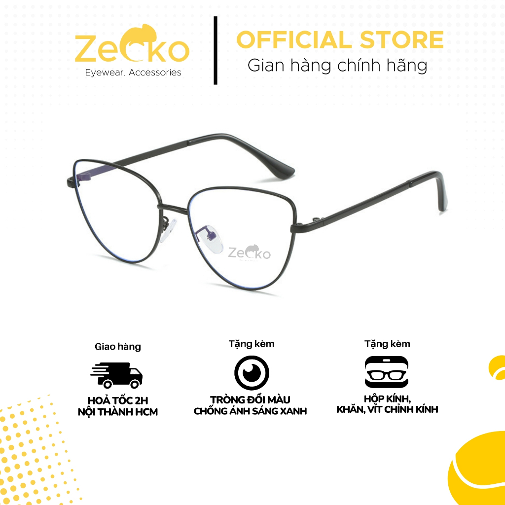 Gọng kính nữ mèo nữ Zecko EGC11 gọng kính kim loại tròng đổi màu chống ánh sáng xanh tia UV