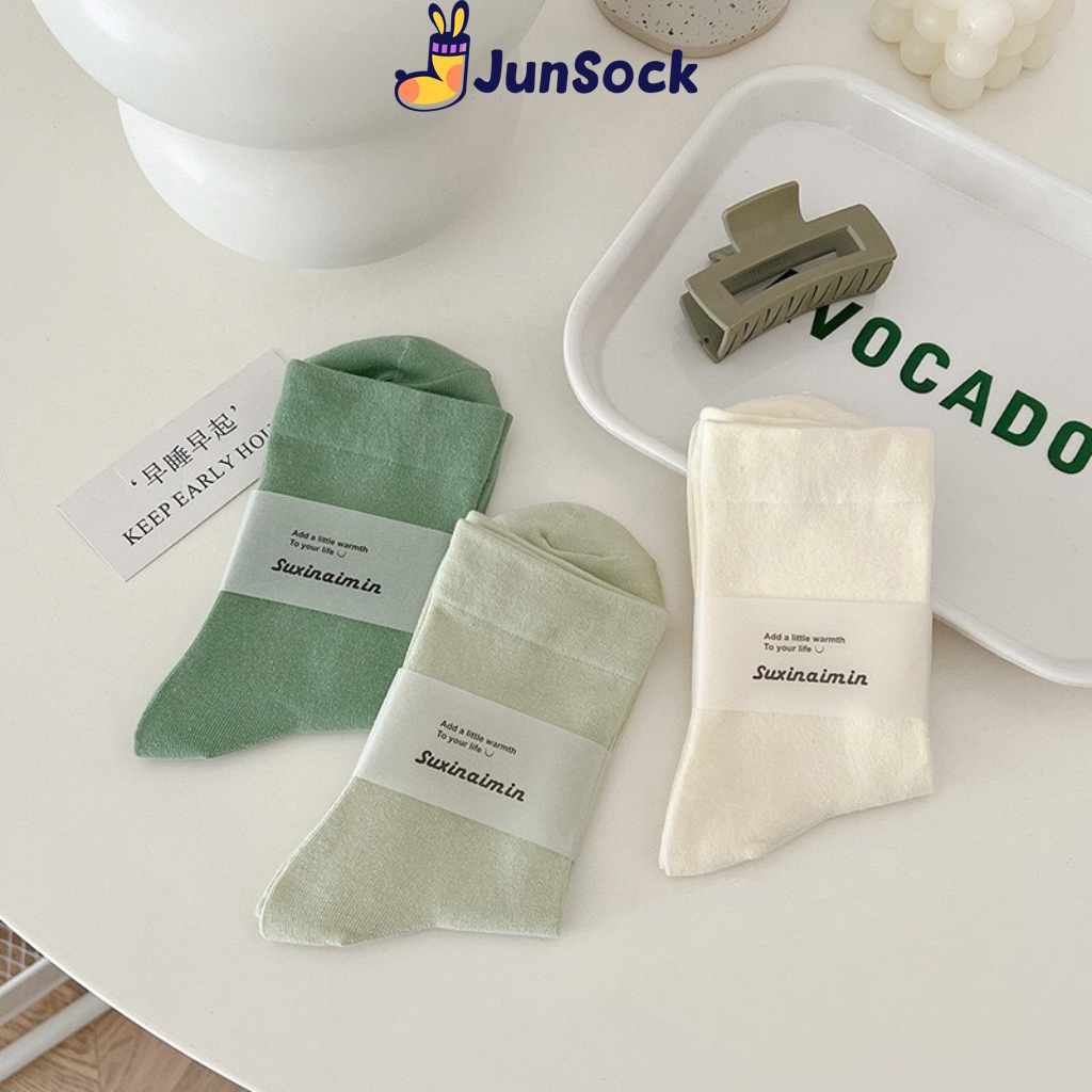 Tất cổ cao nữ JunSock vớ trơn màu Pastel dễ thương chất thun mềm mịn phong cách Hàn Quốc ND19