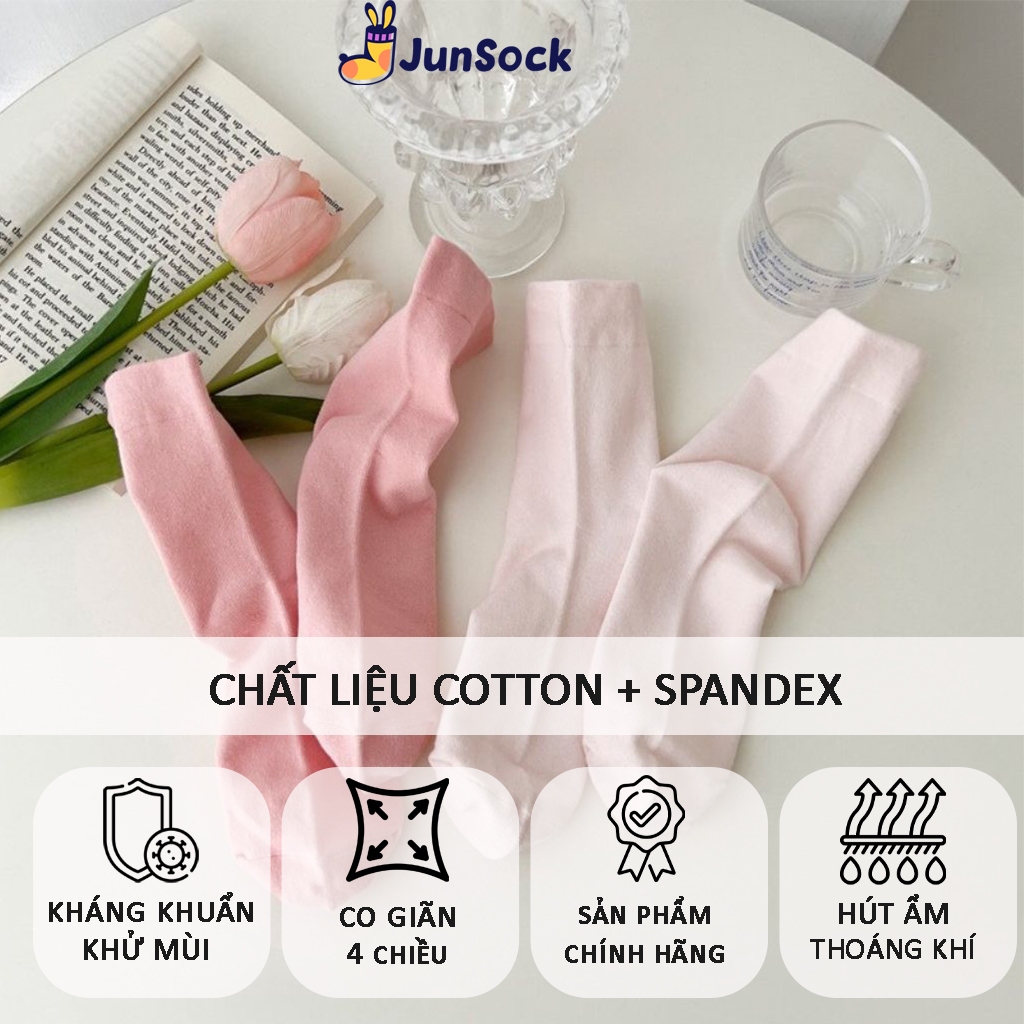 Tất cổ cao nữ JunSock vớ trơn màu Pastel dễ thương chất thun mềm mịn phong cách Hàn Quốc ND19