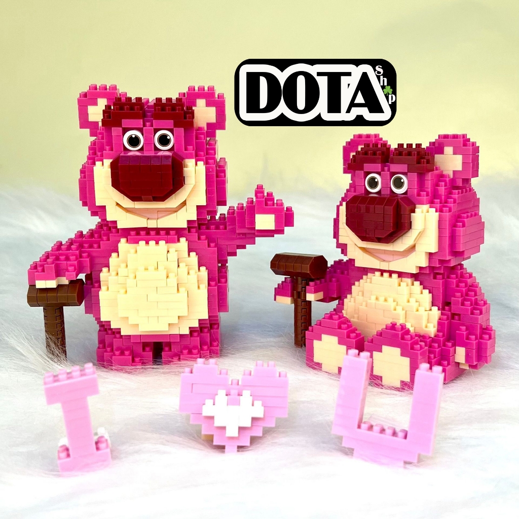 Mô Hình Lắp Ráp Lego Gấu Dâu Lotso, Gia Đình Gấu Hồng Vui Vẻ &amp; Đáng Yêu