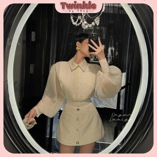  Set Dạ Kim Sa Set Áo Sơ Mi Phối Tơ Mịn Kèm Chân Váy Sang Chảnh Siêu Tôn Dáng 