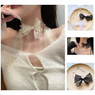 Vòng cổ choker 3 dây hạt kết hợp nơ voan mã NN-7