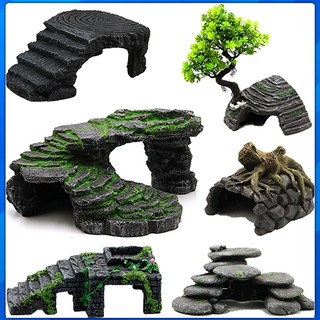 Tiểu cảnh trang trí bể rùa bể cá - bệ phơi nắng, máng leo cho rùa phơi nắng và các loài bò sát chất liệu resin siêu bền