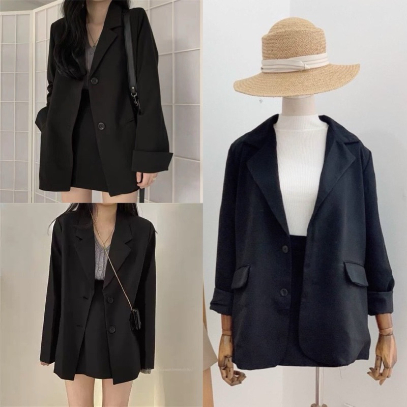 Áo blazer nữ áo vest nữ dài tay trơn 2 lớp đen be form rộng phong cách ulzzang hàn quốc đi chơi đi học đi làm sang chảnh