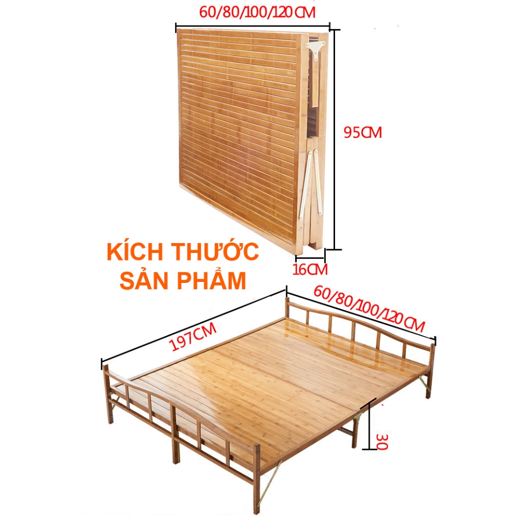 Giường Gấp Gọn AMYLY Giường Xếp Gọn Thông Minh Đa Năng Bằng Tre Màu Vecni Nhiều Kích Cỡ D197 x R120 x C30cm | BigBuy360 - bigbuy360.vn