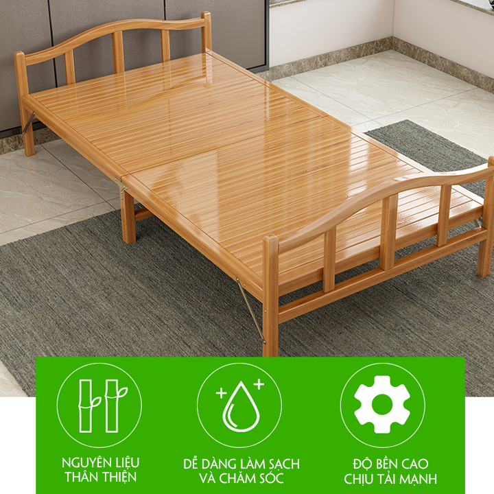 Giường Gấp Gọn AMYLY Giường Xếp Gọn Thông Minh Đa Năng Bằng Tre Màu Vecni Nhiều Kích Cỡ D197 x R120 x C30cm | BigBuy360 - bigbuy360.vn