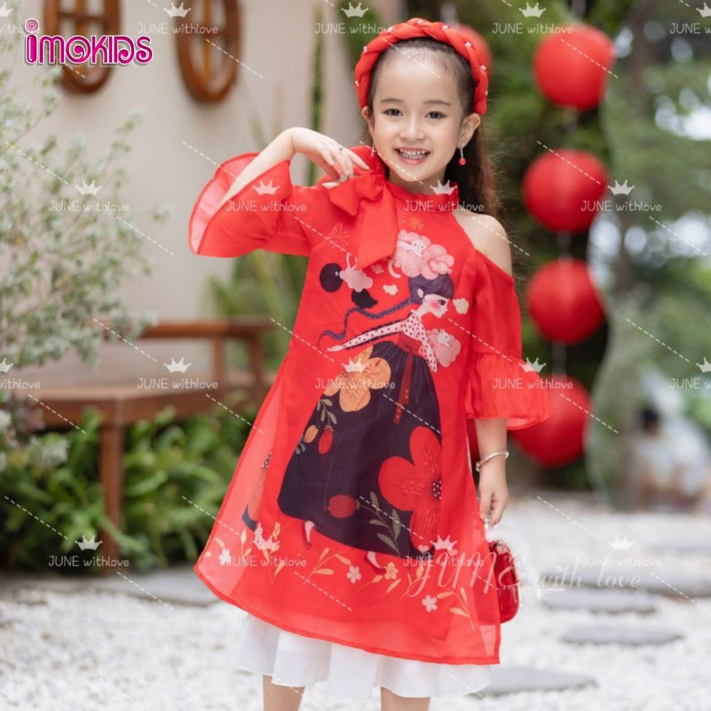 Áo dài bé gái 10-32kg June With Love, Oli River áo dài cách tân cho bé mặc tết xinh xắn, dễ thương