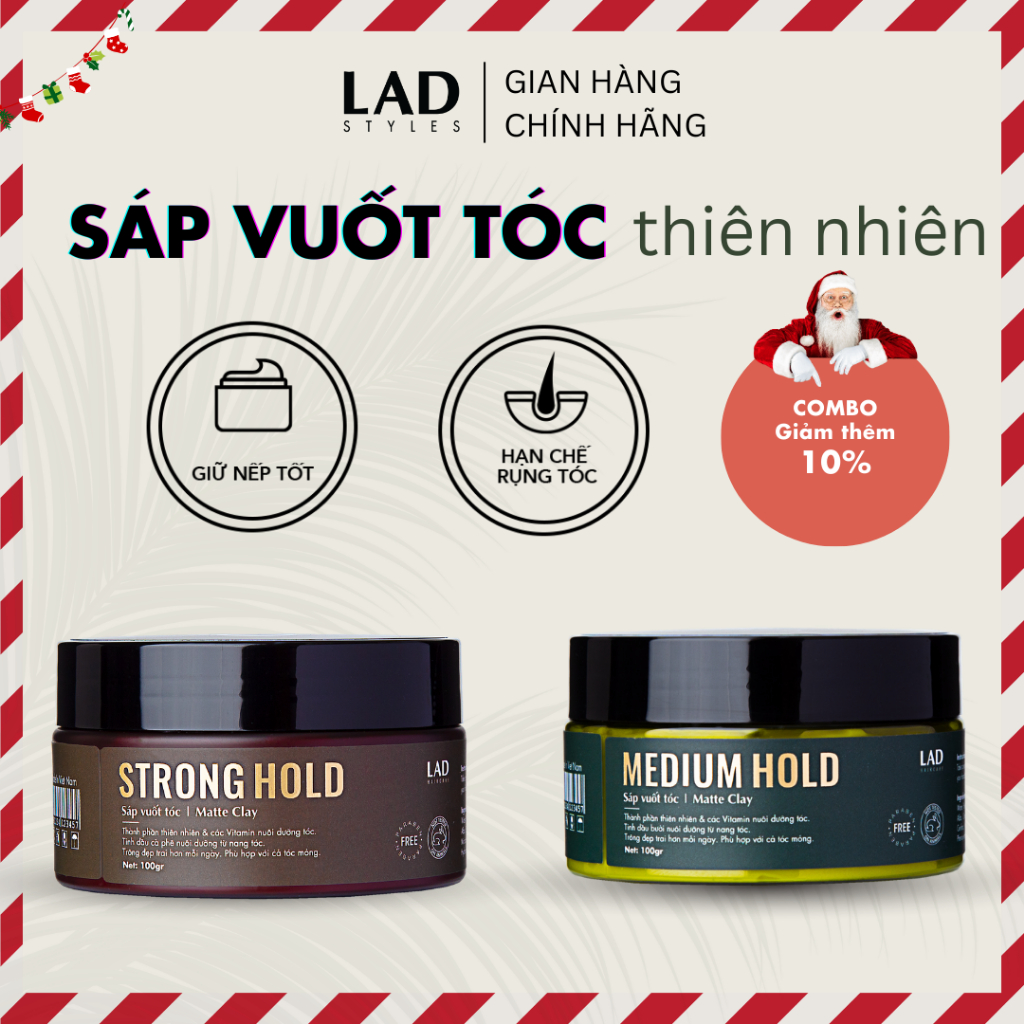 Sáp vuốt tóc nam LAD Styles - 1 STRONG HOLD &1 MEDIUM HOLD chiết xuất thiên nhiên vỏ bưởi cà phê - FREESHIP