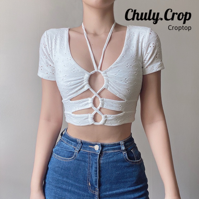 Áo Crop Cut-Out Dây Buộc Được Nhiều Kiểu, Vải Hoa Cotton