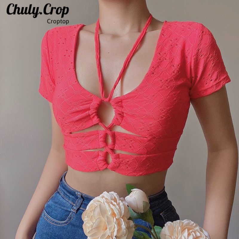 Áo Crop Cut-Out Dây Buộc Được Nhiều Kiểu, Vải Hoa Cotton