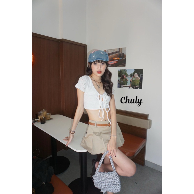 Áo Crop Cut-Out Dây Buộc Được Nhiều Kiểu, Vải Hoa Cotton