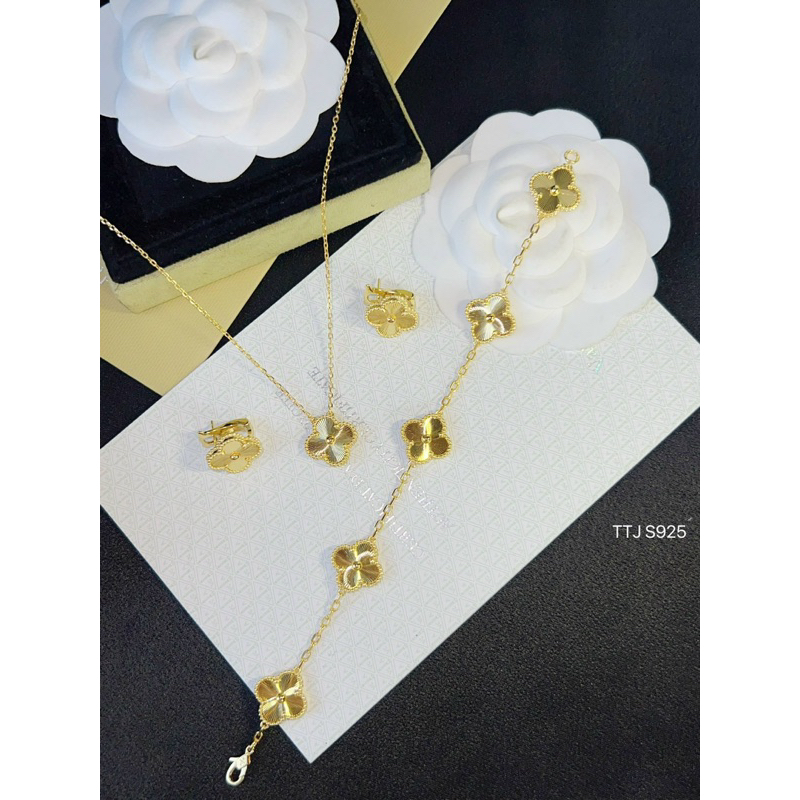 [ Hàng Siêu Cấp ] Set Trang Sức Hoa Laze Màu Vàng Gold HD Jewelry - Gồm 3 món Khuyên Tai, Dây Chuyền
