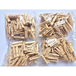 Túi 50 kẹp gỗ không màu, màu tặng 5m dây gai - Quanghuydecor