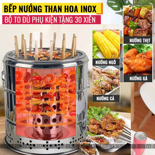 Bếp nướng than hoa - Bếp nướng than hoa inox Loại To Không khói Tặng kèm 30 Xiên