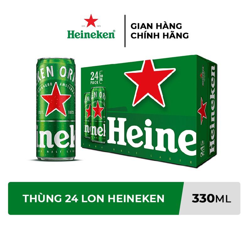 BIA HENIKEN XANH THÙNG 24 LON DUNG TÍCH 330ml