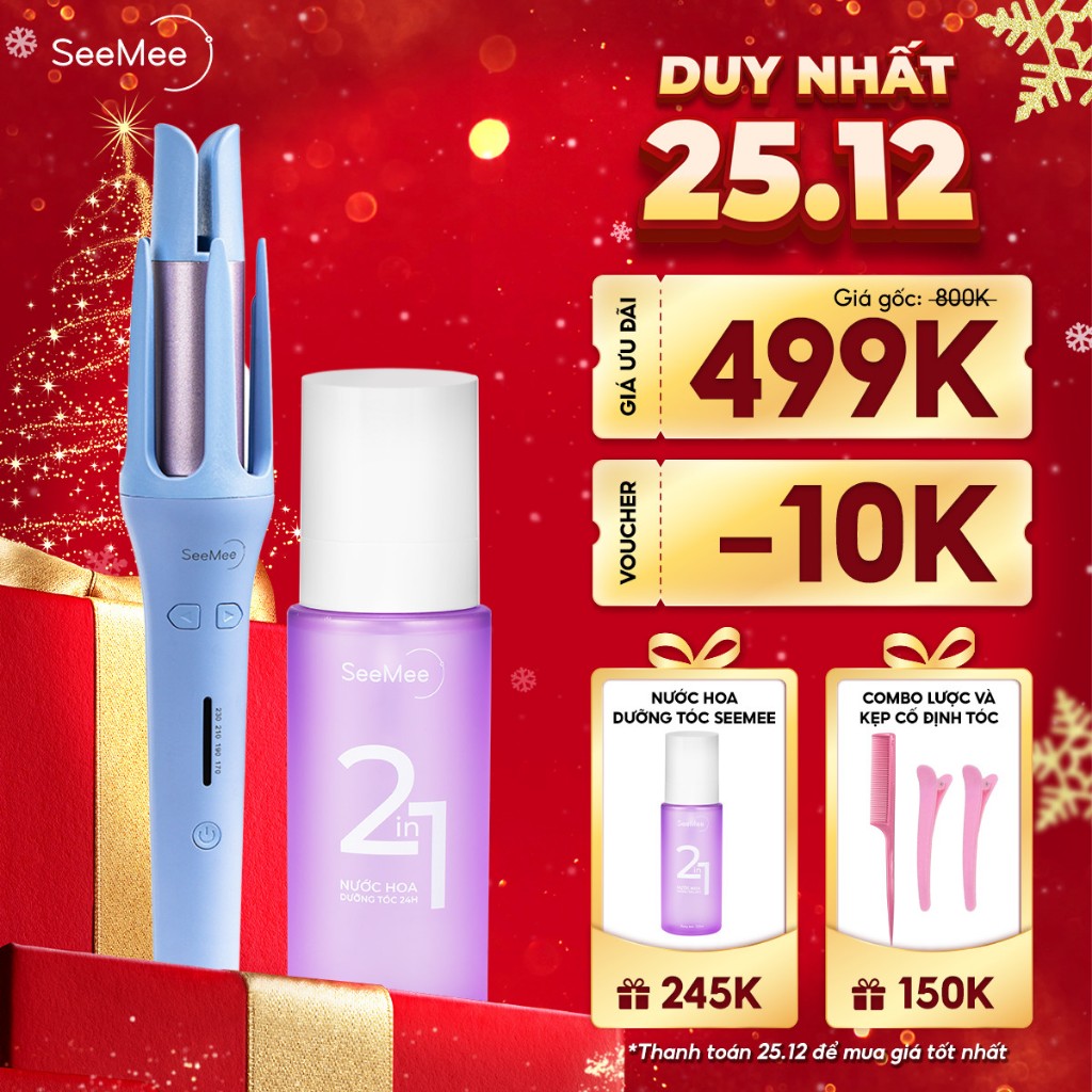 COMBO Máy Uốn Tóc Làm Xoăn và Dưỡng Tóc hương nước hoa SeeMee, Uốn xoăn bảo vệ tóc, giữ tóc suôn mượt bồng bềnh 24H