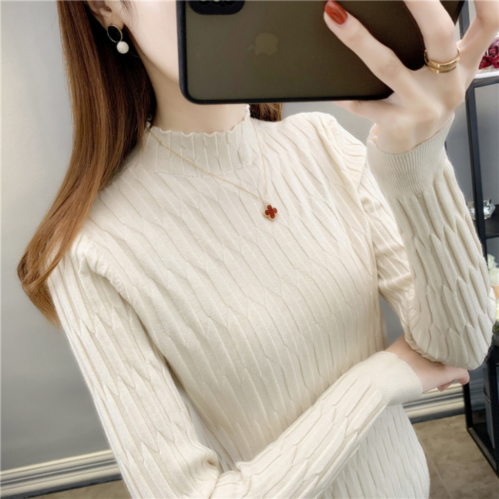 SH010 Áo Len Dài Tay Cổ Tròn 3 Phân Màu Trơn Đơn Giản, Giữ Ấm, Ôm Body Dễ Phối Đồ Hàng QC Dày Dặn