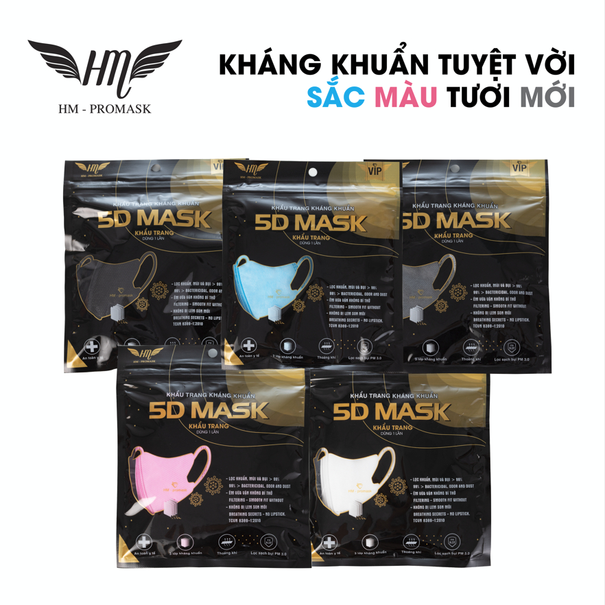 Khẩu trang 5D Hoàng Minh Mask 3 lớp kháng khuẩn chính hãng công ty