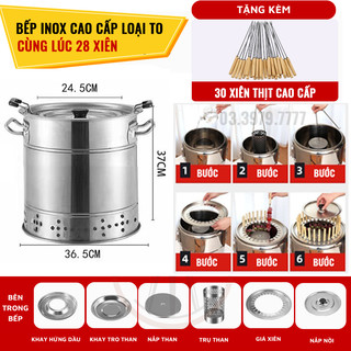 Bếp nướng than hoa - bếp nướng than hoa inox Bộ đầy đủ Tặng kèm 30 Xiên