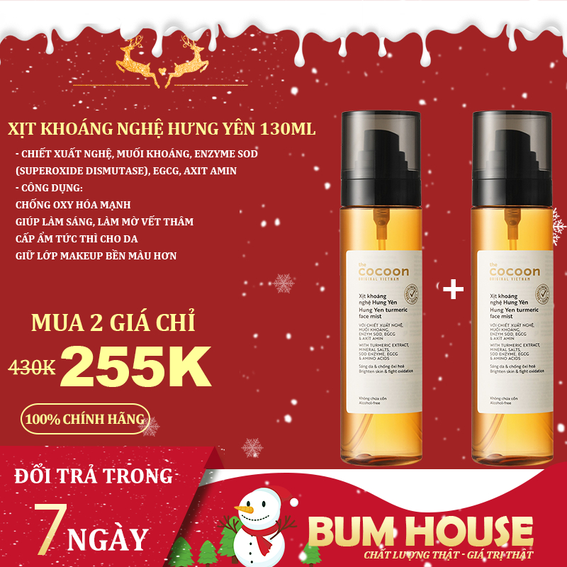 Xịt khoáng nghệ Hưng Yên Cocoon giúp sáng da và ngăn ngừa oxy hóa Cocoon 130ml