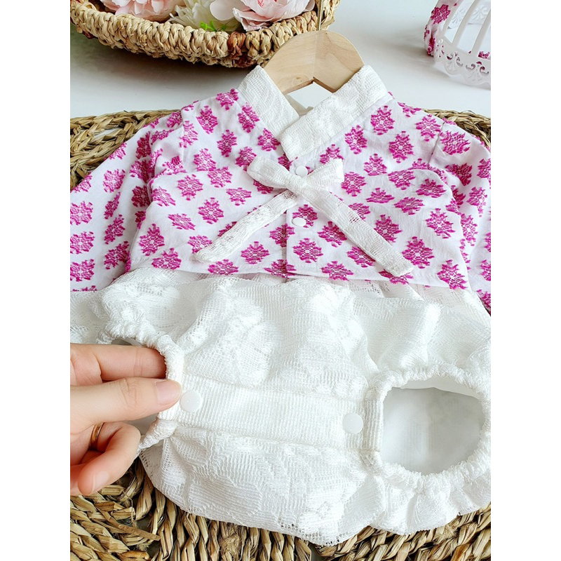 Body Hanbok Dài Tay 𝐍𝐇𝐈́𝐌 𝐗𝐔̀ 𝐊𝐈𝐃𝐒 Cho Bé Gái Sơ Sinh, Đầy Tháng, Thôi Nôi, Sinh Nhật B046
