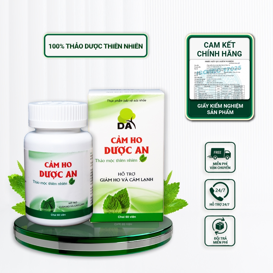 Viên uống Cảm Ho Dược An hỗ trợ giảm ho có đờm, ho ngứa cổ họng, bổ phế (Hộp 60 viên)