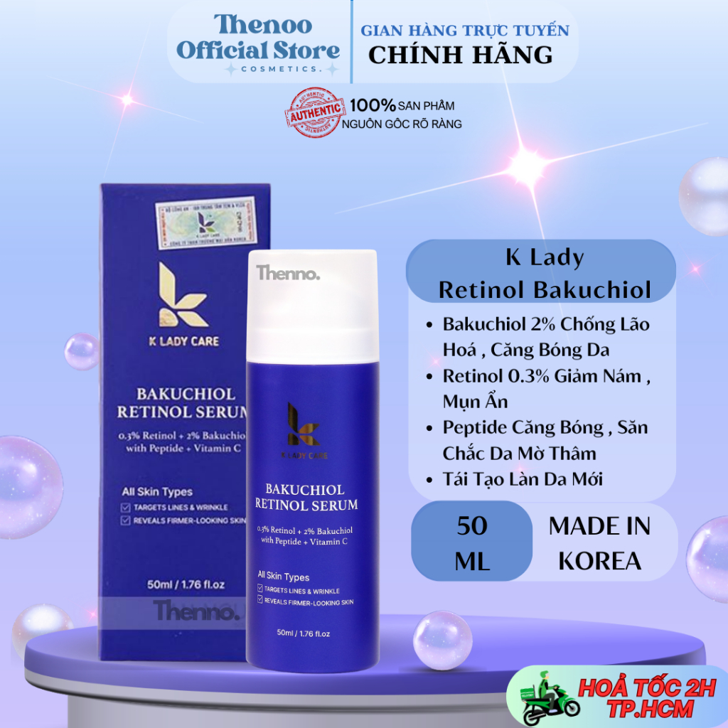 Serum K Lady Retinol Bakuchiol 2% + Retinol 0.3% Chống Lão Hóa, Trắng Da, Mờ Nám, Tàn Nhang 50ml Hàn Quốc
