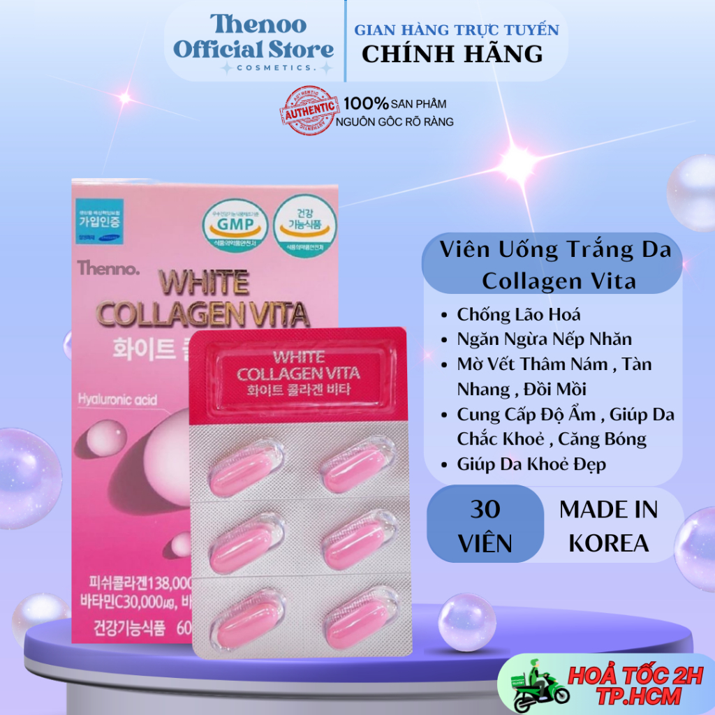 Viên Uống Trắng Da White Collagen Vita 600mg Hộp 30 Viên Cấp Ẩm Dưỡng Trắng Chống Lão Hóa Cho Da Hàn Quốc