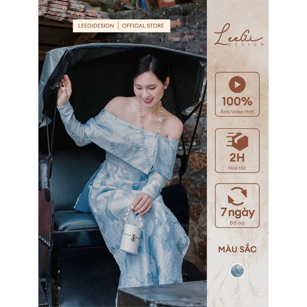 Áo dài trễ vai họa tiết hoa nổi trẻ trung độc đáo LeeGi Design Min7083 Min7087 Min7085 Min7084