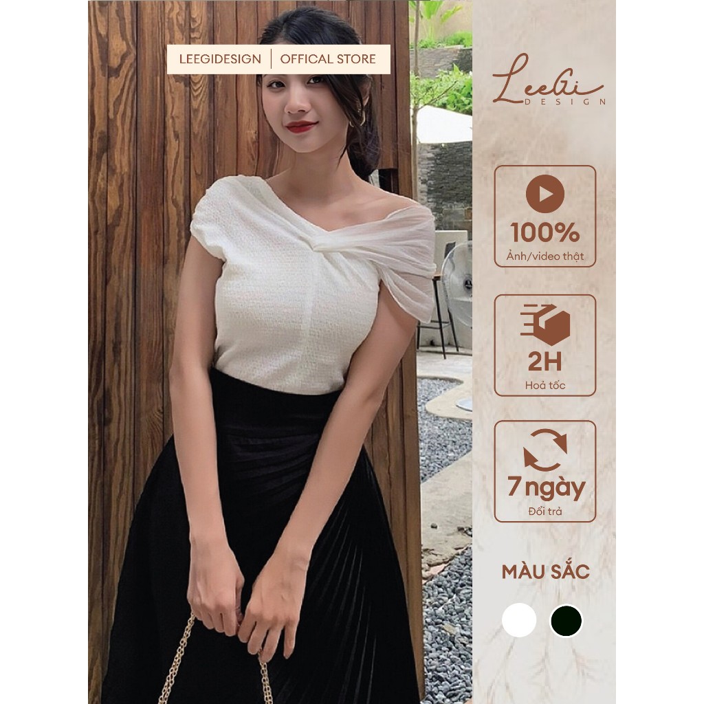 Áo thun nhăn phối tơ chéo vai LeeGi Design Min4788