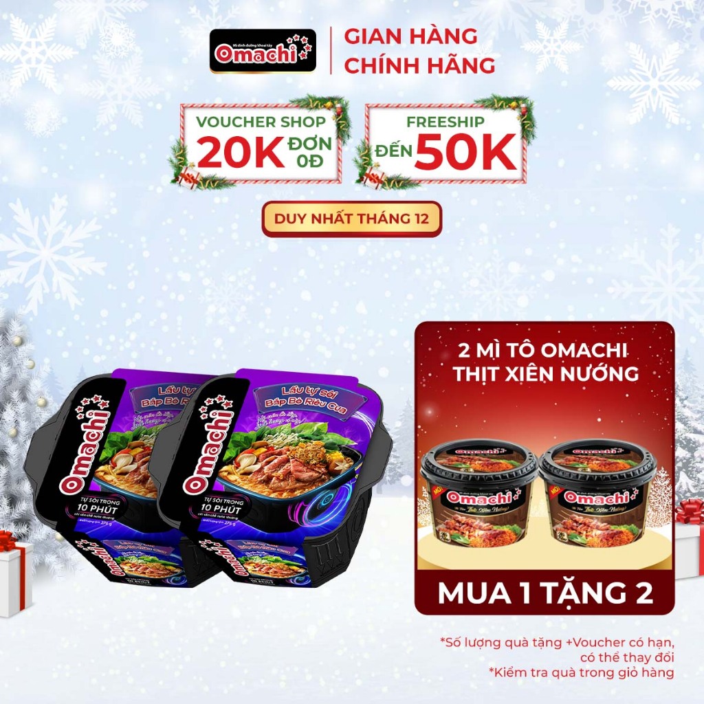 Combo 2 Hộp Omachi Lẩu Tự Sôi Bắp Bò Riêu Cua 276g