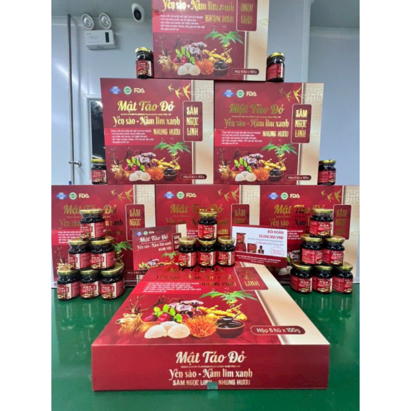Cao Mật Táo Đỏ Yến Sào Lấm Lim Xanh Sâm Ngọc Linh Nhung Hươu  hộp 6 lọ x 100g