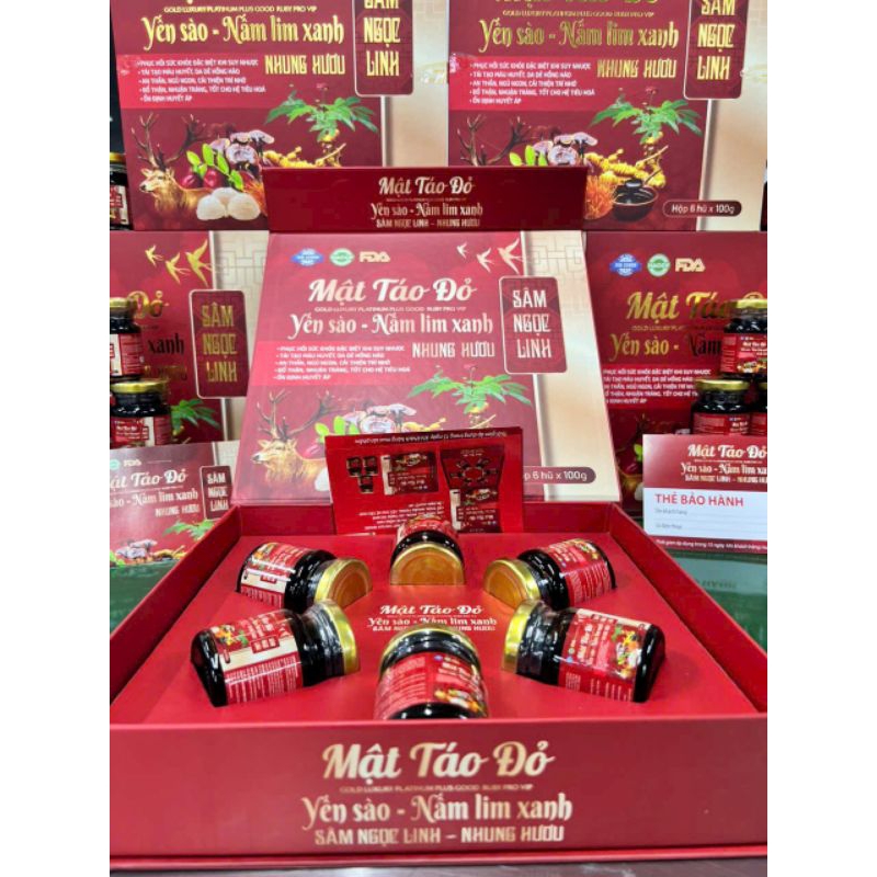 Cao Mật Táo Đỏ Yến Sào Lấm Lim Xanh Sâm Ngọc Linh Nhung Hươu  hộp 6 lọ x 100g