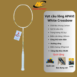 Vợt cầu lông rẻ APAVI White Crossbow 5U siêu nhẹ căng max 12kg phù hợp với học sinh người chơi phong trào - ANKO SPORT