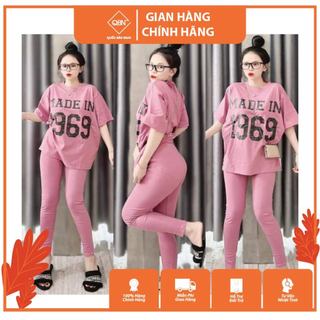 {Bigszie 45-85KG} Set Đồ Bộ Nữ Dáng Quần Dài Áo In Số 1969 Mặc Nhà